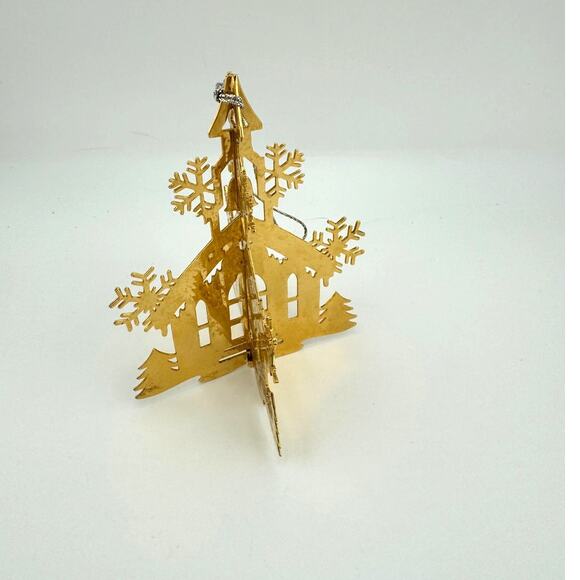 VTG Danbury Mint 1981 Gold Plated Christmas Tree Ornament The County Church - Picture 5 of 6